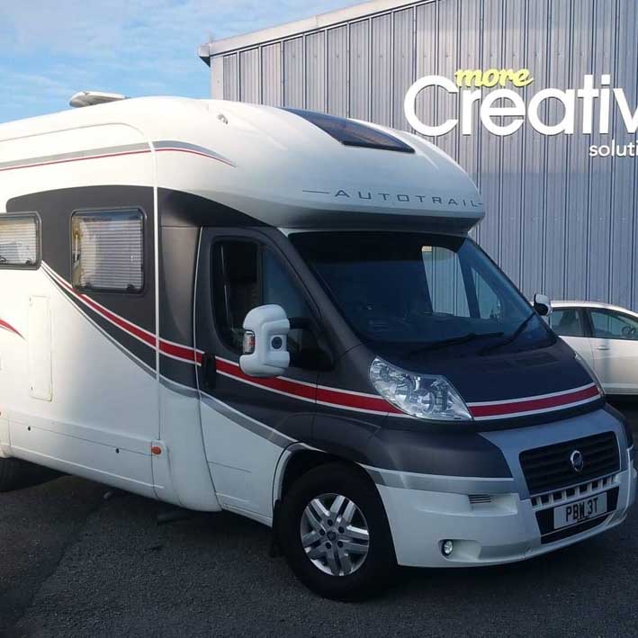 Campervan vehicle wrap with stripe detail