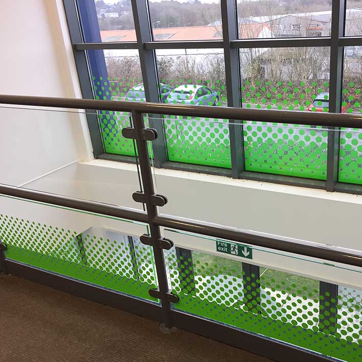 Green dots window graphics office in Launceston Cornwall